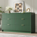 Green 6 Drawer Dresser for Bedroom, 55" Wide Modern Chest of Drawers with Gold Metal Handles, Fluted Wood TV Stand for Living Room, Hallway