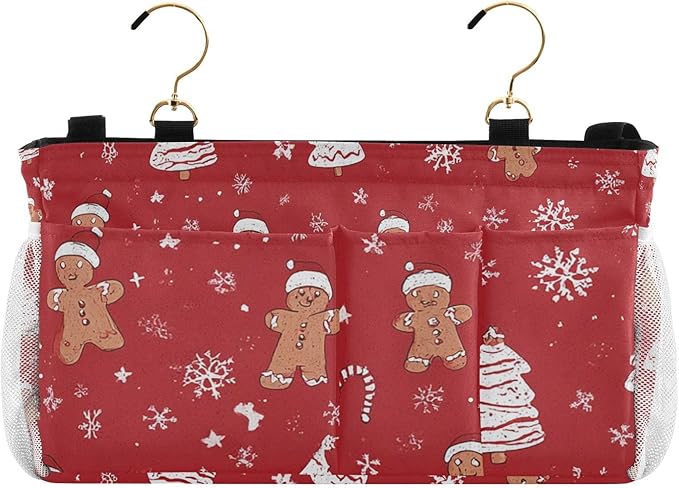 Bedside Caddy Hanging Bunk Bed Caddy Bed Organizer Hanging Pocket with 2 Hooks Bedside Storage Organizer Pocket Bag Holder Gingerbread Christmas Tree01