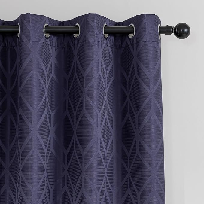 Amazon Basics Jacquard 2-Piece 100% Blackout Curtains, Living Room and Bedroom Drapes, Thermal Insulated Window Treatment, 42"x63", Dark Blue