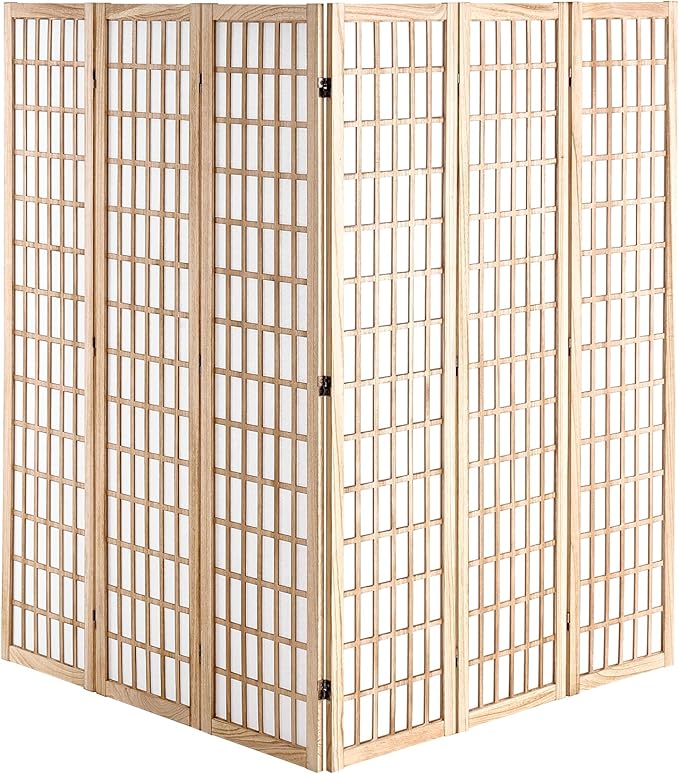 VEVOR Room Divider, 6 Panel Japanese Room Divider, Wood Folding Privacy Screen Indoor, Partition Dividers Portable Decoration Screens, for Room Separation Home Office Restaurant & Bedroom(Natural)