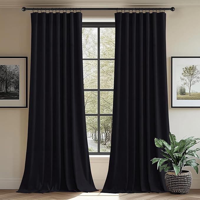 StangH Black Velvet Curtains for Sliding Door Living Room Rod Pocket Blackout Thermal Insualted Window Drapes for Theater/Studio Room/Bedroom, W62 x L84, 2 Panels