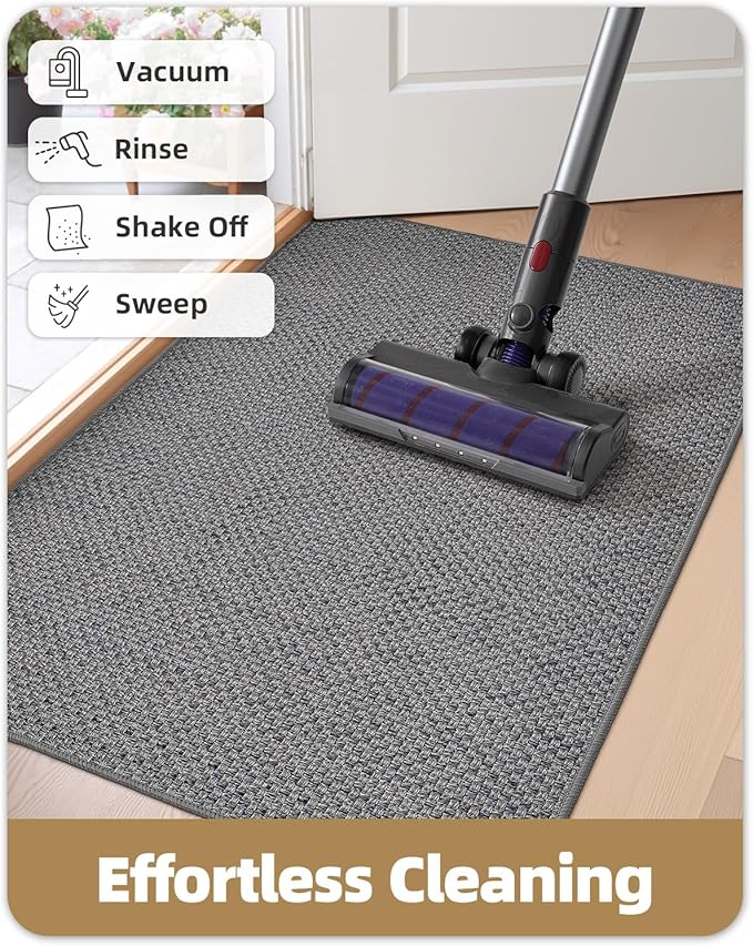 Color&Geometry Ultra-Thin Indoor Door Mat, 27"x59" Low-Profile Non-Slip Entryway Rug with Modern Geometric Texture, Washable Doormat for Entrance, Front Doors, Light Grey (Rolled-up NO Creases)