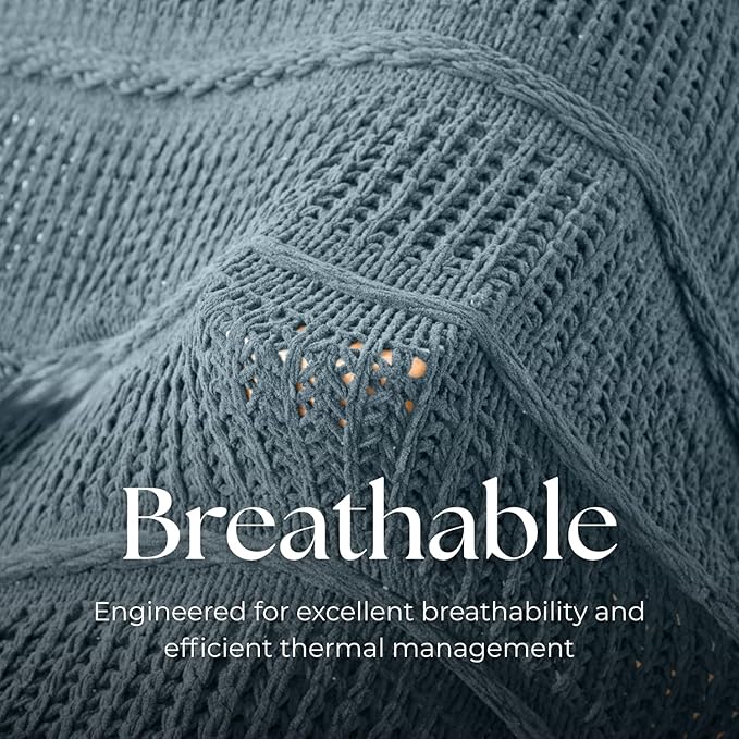 Boho Knitted Chenille Blanket with Tassels - Lightweight & Soft All-Season Throw - 3D Classic Pattern for Living Room Bedroom Couch, Celestial Blue, Twin 60"x80"