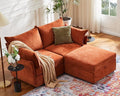 ABCASA Luxury Modular Sectional Sofa, L-Shaped 3-Seat Couch with Storage Ottoman Deep Seat & Reversible Chaise Lounge Chenille Terracotta Orange for Compact Spaces, Apartments, Dorm