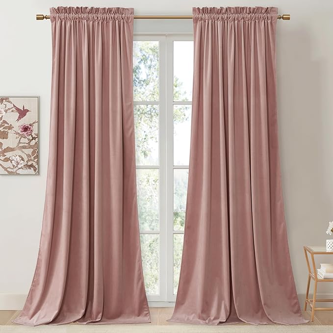 StangH Pink Velvet Curtains 90 inches Long, Nursery Girls Bedroom Privacy Window Drapes Room Darkening Home Decoration for Living Dining Room/Spa/Office, W52 x L90, 2 Panels