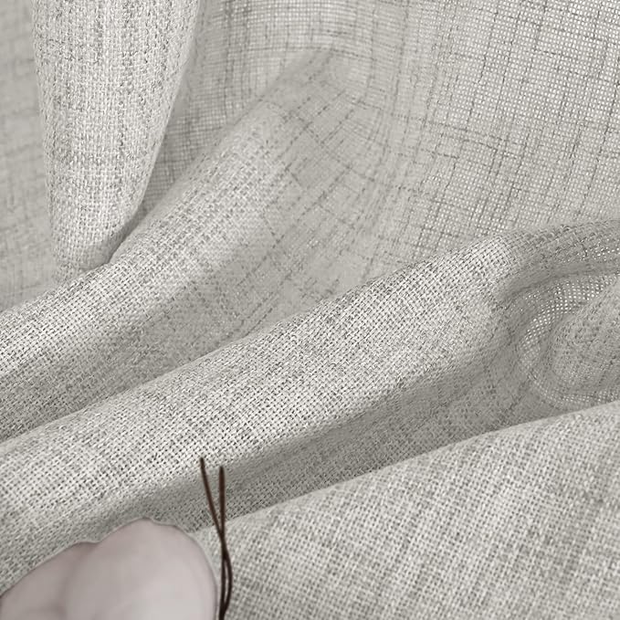 YoungsTex Light Grey Linen Curtains 45 Inches Long for Short Window, Textured Semi Sheer Drapes with Bronze Grommet Light Filtering for Kitchen Cafe Bathroom, 2 Panels, 52 X 45 Inch