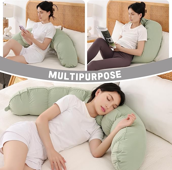 Peallow(Pat. Pend) – Long Round Body Pillow for Adults, Bolster Pillow for Sleeping, Soft and Supportive Pillow for Sleeping & Lumbar Support (Celadon Green,59")