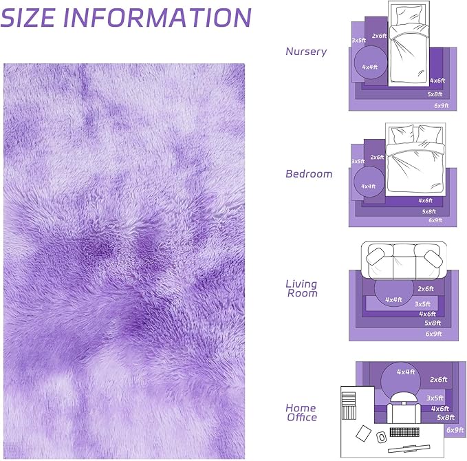 duduta Purple Plush Runner Rugs for Bedroom 2x6 ft, Tie Dye Fluffy Shag Rug for Dorm Nursery Bedside, Machine Washable Non Slip