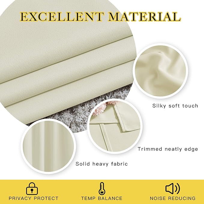 NICETOWN Room Darkening Beige Curtains 102 inches Long 2 Panels, Grommet Thermal Curtains Light & Sound Reducing Window Treatments for Living Room/Bedroom, W66 x L102