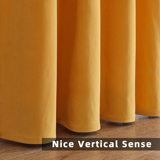 Joydeco Yellow Velvet Curtains 120 inch Length 2 Panels, Luxury Blackout Rod Pocket Thermal Insulated Window Curtains, Super Soft Room Darkening Drapes for Living Dining Room Bedroom,W52 x L120 inches