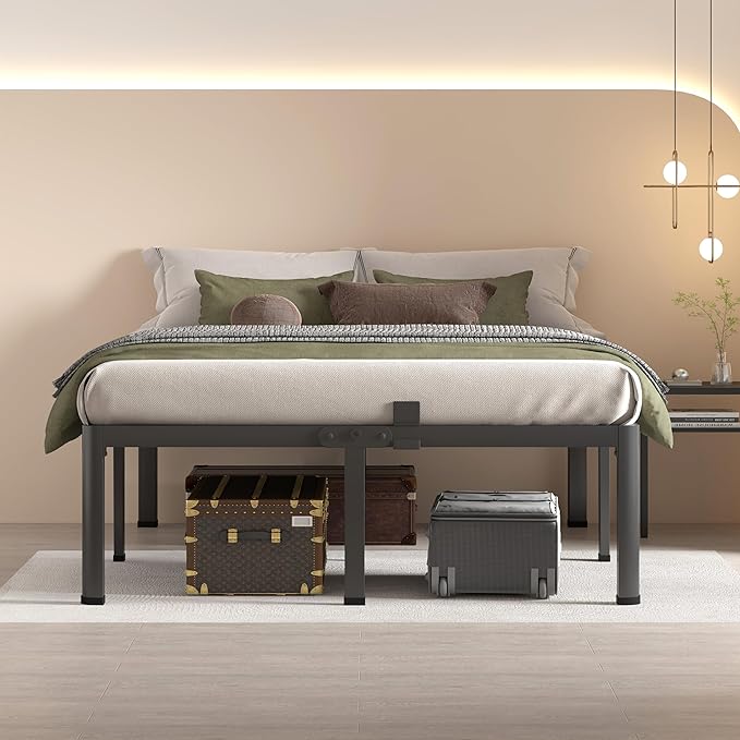 MAF 18 Inch King Size Bed Frame with Round Corner Legs Mattress Slide Stopper No Box Spring Needed Heavy Duty Metal Platform Bed Frames, 3000 LBS Steel Slats Support