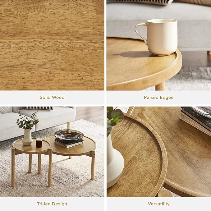 mopio Dylan Solid Wood Nesting Coffee Table Set (Mango Wood Oak, Round)