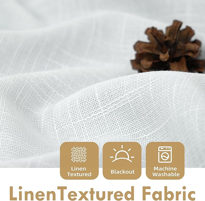 DriftAway Double Layer Linen Blackout Tie Up Curtains Thermal Insulated Fully Lined Balloon Roman Shade Bathroom Window Adjustable Rod Pocket for Small Window 45 Inch by 63 Inch White