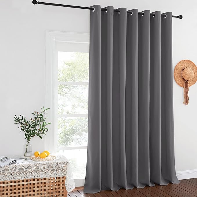 NICETOWN Sliding Glass Door Curtain Extra Long 132 inches Long, Grommet Thermal Insulated Blackout Patio Door Curtain Room Divider for Bedroom/Pergola, Gray, W100 x L132, 1 Panel