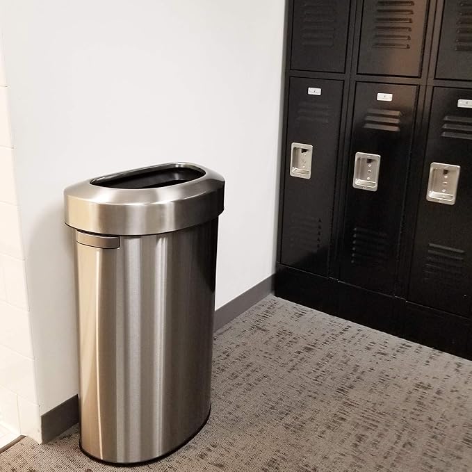 iTouchless 23 Gallon / 87 Liter Stainless Steel Trash Can and Recycle Bin, Slim and Space-Saving Design for Home, Office, Kitchen, Restaurant, Restroom, Large Capacity, Open Top, Semi Round