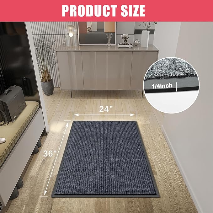Kuyal Front Door Mat, 2'x3' Indoor Outdoor Entrance Mats, Commercial Floor Inside Outside Entrance, Heavy Duty Durable Welcome Mat, Rubber Backing Non Slip Outdoor Mats for Entryway,Dark Gray