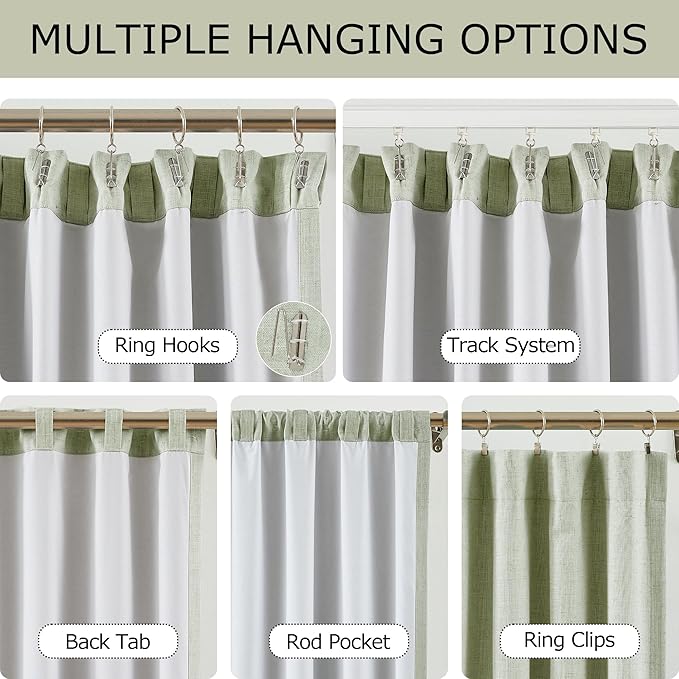 Vision Home Light Green Linen Full Blackout Curtains 90 inch Long for Bedroom Living Room Darkening Soundproof Window Panels Thermal Insulated Rod Pocket Back Tab Neutral Drapes 56" Wx90 Lx2