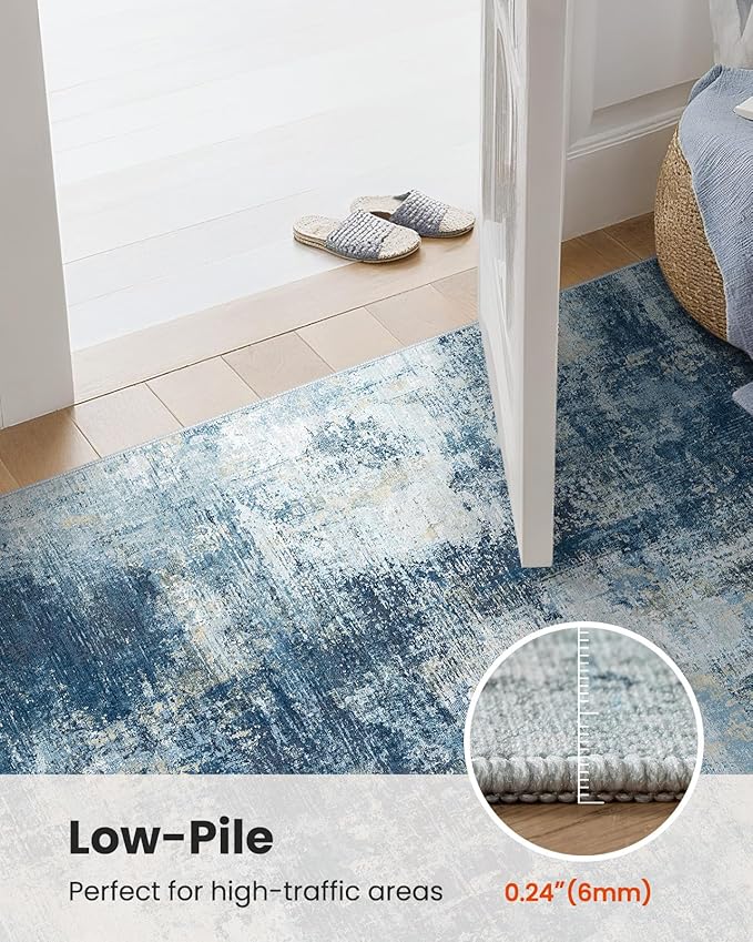 AMADA HOMEFURNISHING 8x10 Area Rugs for Living Room, Modern Washable Rug with Non-Slip Backing & Low Pile, Large Rug with Abstract Pattern for Bedroom, Dinning Room, Home Office, Navy Blue