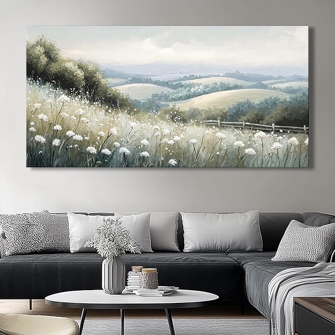Sea of Flowers Canvas Wall Art - Modern landscape Paintings for Living Room, Bedroom Wall Decor, Framed Wall Art for Home or Office Decoration, Large Art 60x120cm(24x48in)