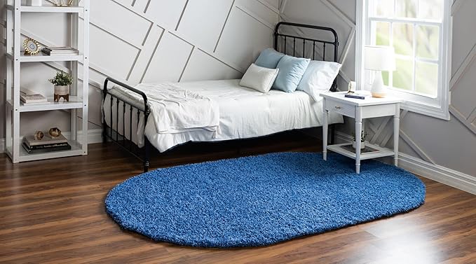 Unique Loom Solid Shag Collection Area Rug (3' 3" x 5' 3" Oval, Periwinkle Blue)