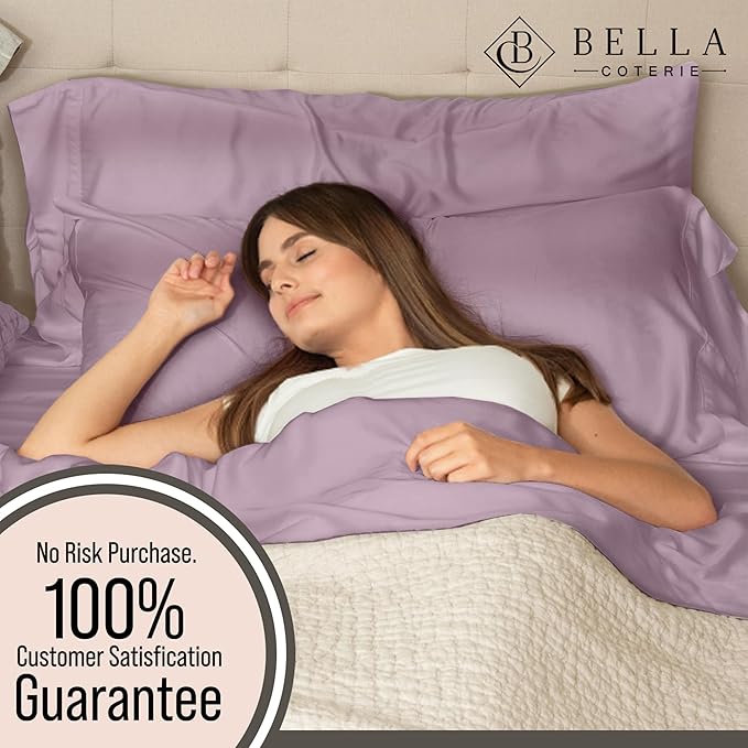 Bella Coterie Luxury Bamboo Viscose Twin XL Size Sheet Set | 100% Organically Grown | Ultra Soft | Cooling for Hot Sleepers | 18" Deep Pocket [Lilac]