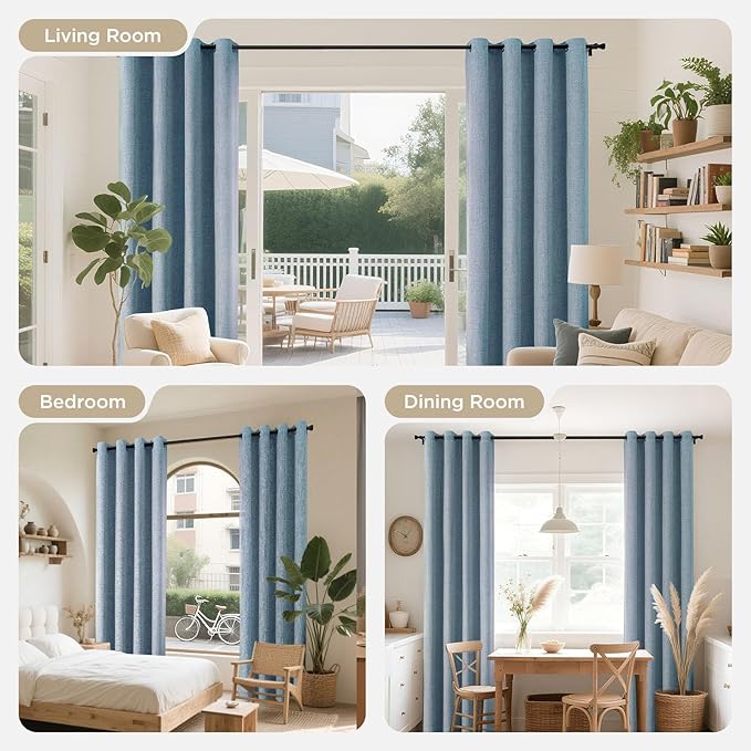 Joydeco Light Blue Blackout Curtains 120 Inches Long, Extra Long Curtains 120 Inch Length 1 Panel for Bedroom, Thermal Insulated Linen Black Out Curtains with Grommets(100x120, Light Blue)