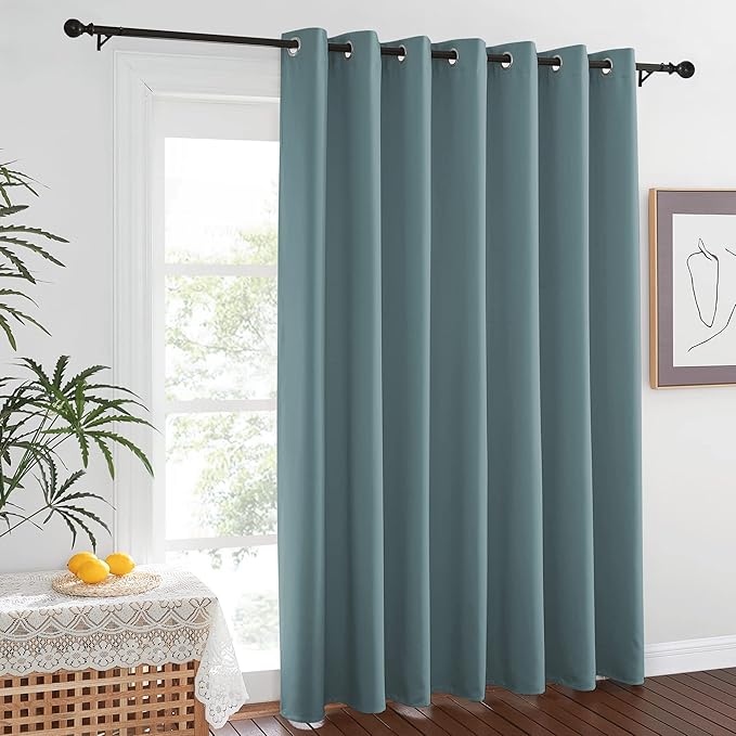NICETOWN Greyish Blue Blackout Curtains W100 x L84 for Sliding Door, Grommet Thermal Insulated Light Blocking Window Treatments for Bedroom/Living Room, 1 Panel