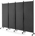 GOFLAME 4 Panel Folding Room Divider, 6FT Rolling Privacy Screen with Lockable Wheels, Portable Room Partition Screen, Freestanding Wall Divider and Separator for Home Office, Grey