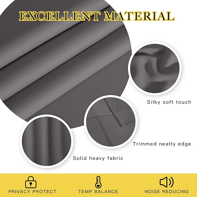 NICETOWN Doorway Curtain Panel for Bedroom - Room Darkening Light Blocking Thermal Insulated Solid Ring Top Blackout Window Drapes for Living Room (1 Panel, W66 x L84, Gray)
