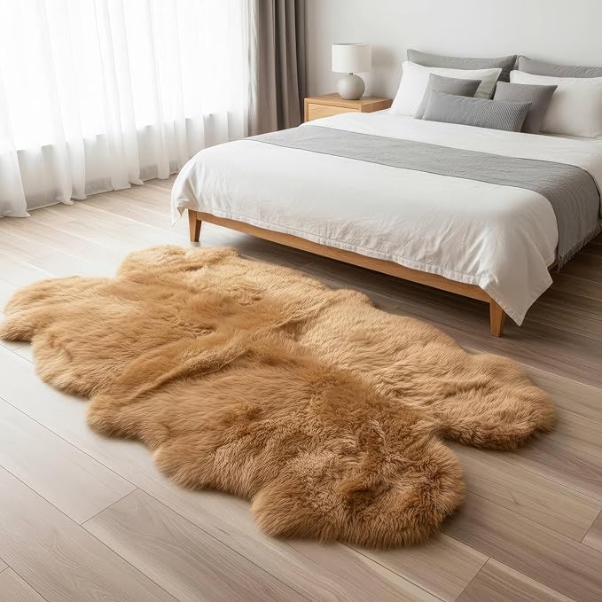 Large Sheepskin Rug for Living Room - 4x6 Light Brown Sheep Skin Rug for Bed Room - Multi Use As a Yoga Mat - All Natural Sheep Fur