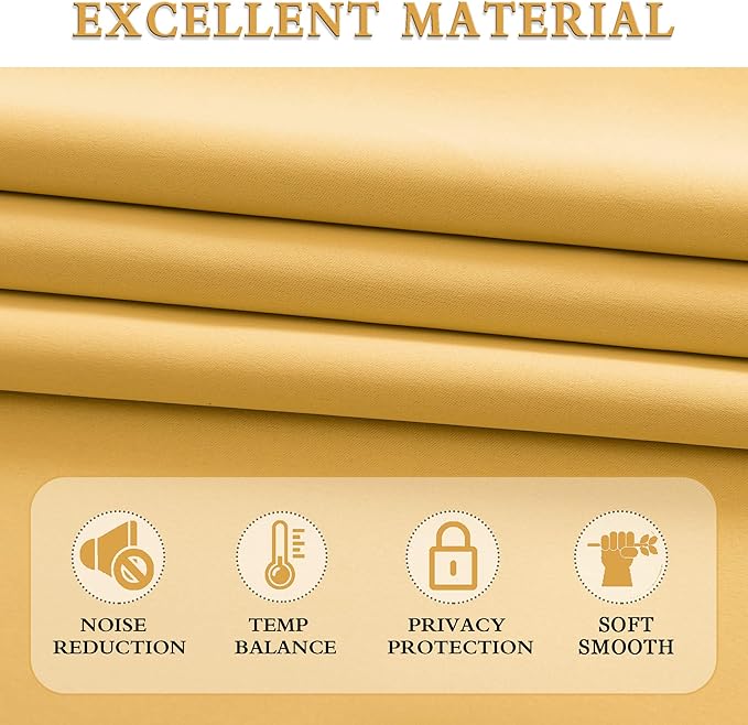 DONREN Extra Long 108 inch Length Blackout Curtains for Large Windows,Rod Pocket Soft and Touching Living Room Sweep to Floor for Villa (Yellow,2 Pack,52 W by 108 inches Long)