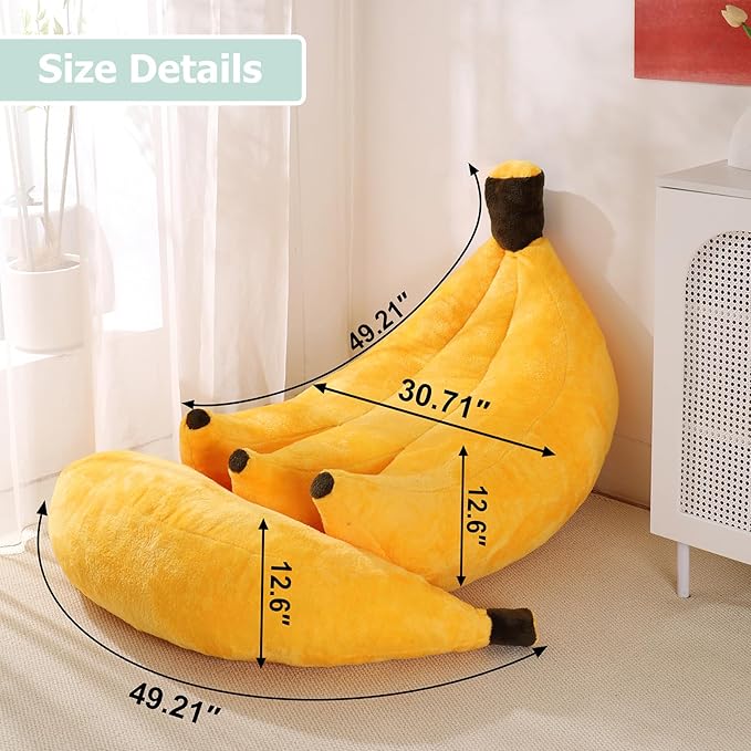 Banana Bean Bag Chair with Ottoman, Floor Sofa Bed with Footrest, Comfy Convertible Lounger for Teens & Adults, Plush Couch for Bedroom, Living Room or Dorm, M-Yellow