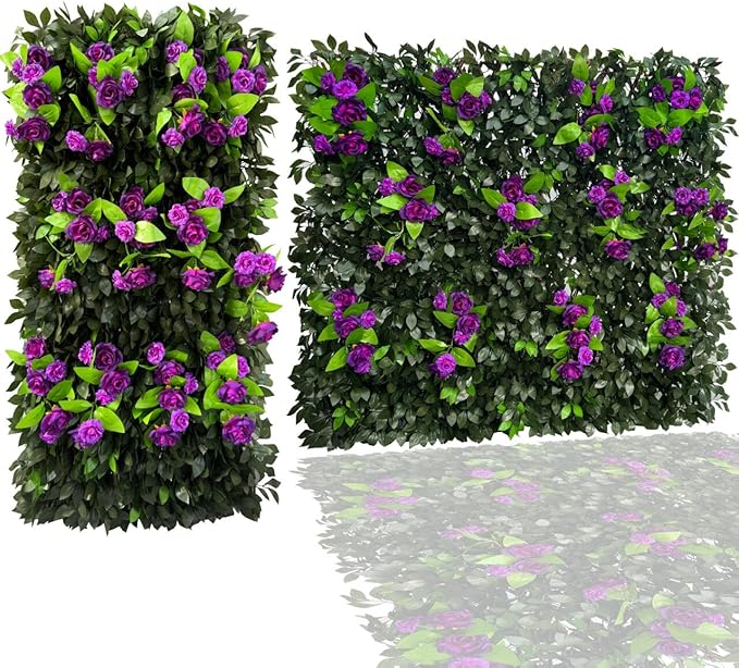 Sumery Expandable Fence Privacy Screen for Balcony Patio Outdoor,Decorative Faux Ivy Fencing Panel,Artificial Hedges (Single Sided Leaves) (4, Branches -Purple Rose)