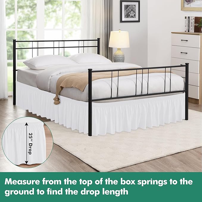 Biscaynebay Wrap Around Bed Skirts with Split Corners for Full Beds 25" Drop, White Adjustable Elastic Dust Ruffles Easy Fit Wrinkle & Fade Resistant Silky Luxurious Fabric Machine Washable