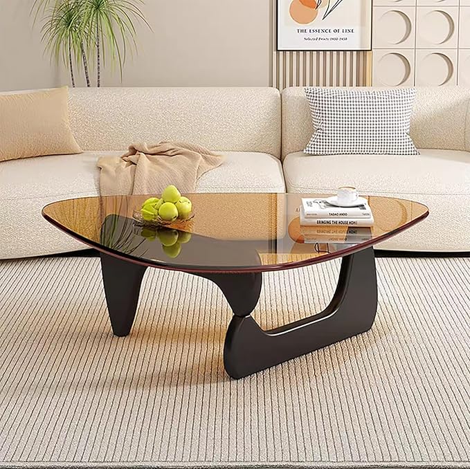 Modern Glass Coffee Table for Living Room, Mid Century Coffee Table, Small Coffee Tables, Suitable for Bedroom Living Room Reception Office Tables (Black/Brown, Medium)