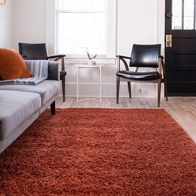 Unique Loom Solid Shag Collection Area Rug (6' 1" x 9' Rectangle, Terracotta)