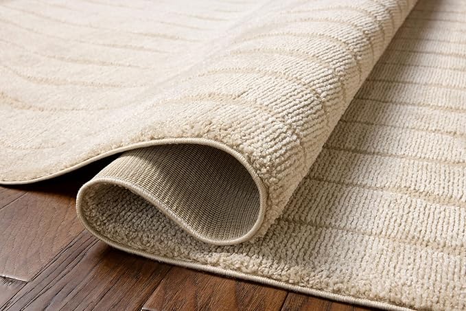 Loloi Chris Loves Julia Calvin Collection CLV-02 Ivory/Oatmeal 9'-6" x 12'-6" Area Rug Checkered Neutral Soft Living Room Bedroom Carpet