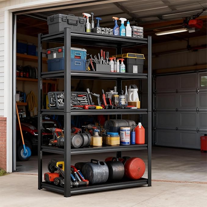 72''H Metal Garage Shelving Unit ,5-Tier Garage Storage Shelves Heavy Duty，Adjustable 3020 lbs Shelf, Upgraded Reinforced Double-Layer Columns for Basement Kitchen Laundry Room Pantry Rack 40''W*16''D