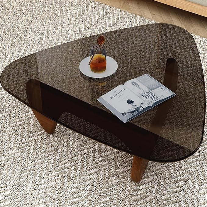 Glass Coffee Table, Mid Century Modern Coffee Table, Coffee Table for Living Room Center Table Suitable for Bedroom Living Room Reception Office Tables (Walnut/Grey, Large)