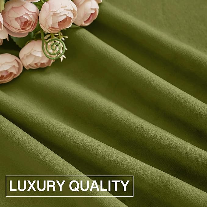 StangH Green Velvet Curtains for Living Room, 96 inches Long Thermal Insulated Blackout Window Drapes for Sliding Door, Christmas Holiday Backdrops, Olive Green, W52 x L96, 2 Panels