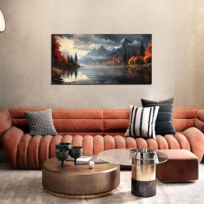 Landscape Wall Art for Living Room Bedroom Home Office Gray Wall Art Mountain Lake Pictures Modern Landscape Large Artwork Framed Canvas Prints 20x40 Inch
