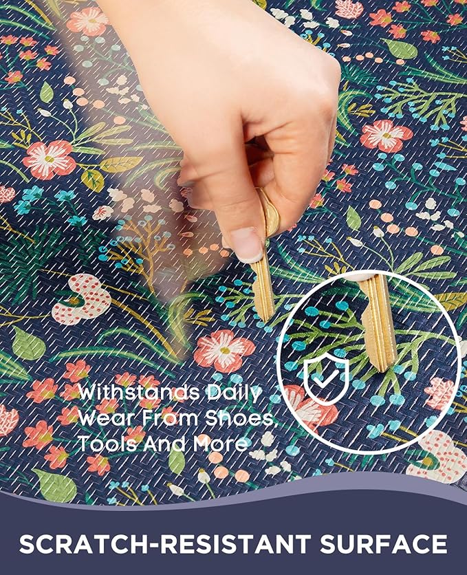 Ophanie Kitchen Mats for Floor, 3/4 inch Thick, 17x28 Anti Fatigue Cushioned Mat, Kitchen Rugs, Waterproof, Comfort Ergonomic Standing Mat for Office, Home, Sink, Blue Flower Non-Slip Ridged Bottom