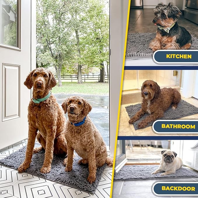 Muddy Mat® Original Dog Door Mat for Muddy Paws, Super Absorbent Microfiber, Non-Slip Washable Pet Rug, Quick Dry Chenille Entryway Carpet, Machine Washable Indoor Outdoor mat, Grey 24"x35