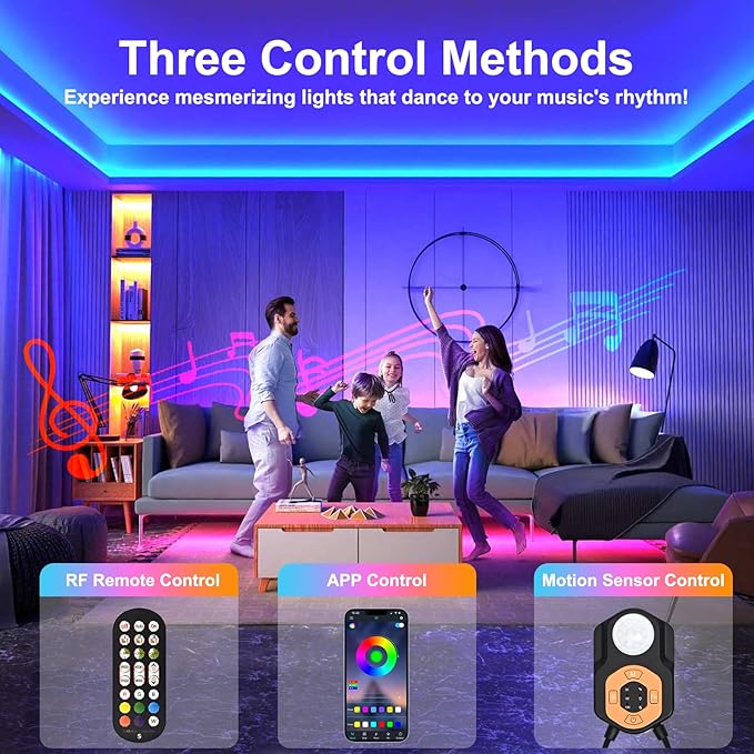 Motion Sensor LED Light Strip Indoor 9.84ft/3M, Under Bed Lights RGB Color Changing | Music Sync | App & Remote Control | USB 5V Dimmable | Night Lights for Bedroom, Stair, Cabinet Decor Decor