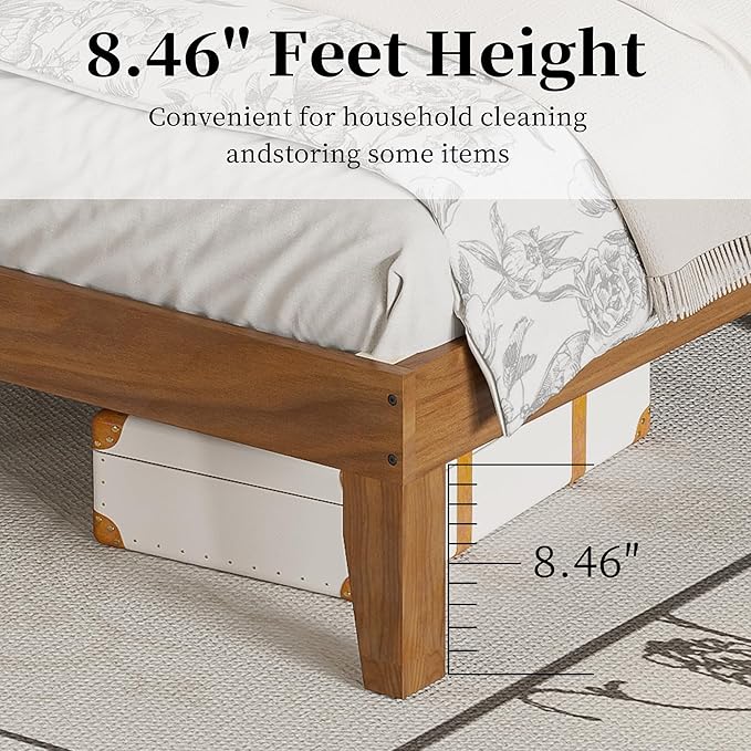 Queen Bed Frame with Storage Headboard 5 Arched Storage Compartments, 12.4 Inch Farmhouse Wooden Queen Bed Frame, No Box Spring Needed, No Noise (Walnut)