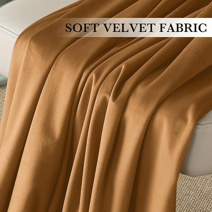 RYB HOME Luxurious Bronze Velvet Curtain Panels for Living Room Bedroom, Heavy Duty Thermal Insulated Floor-Length Back Tab Velvet Drapes for Vintage Decor, 52" W x L96 L, 2 Panels Set
