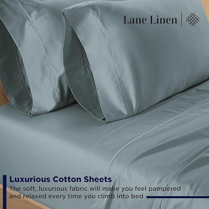LANE LINEN 600 Thread Count 100% Cotton Sheets Twin XL Size - Machine wash Fully Elasticized Twin XL Size Sheets Set, Soft & Comfy Sateen Weave Bedding Sheets & Pillowcases Sets - French Blue