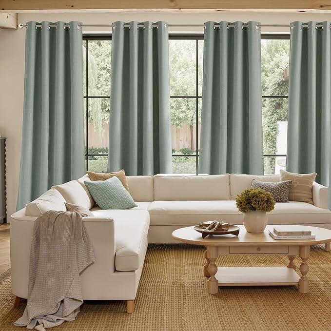NICETOWN Faux Linen Sage Green Blackout Curtains 84 inches Long for Living Room - Privacy Panels for Bedroom, Modern Farmhouse Style Easy Care Grommet Top, 2 Panels, W52 by L84