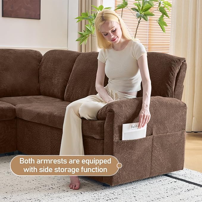 VINGLI Convertible Sofa Bed Couches for Living Room, Sleeper Sofa with Pull Out Couch Bed, Cloud-Like Plush Fleece U-Shape Sectional Couch with Storage Chaise, USB Charging, Side Pockets