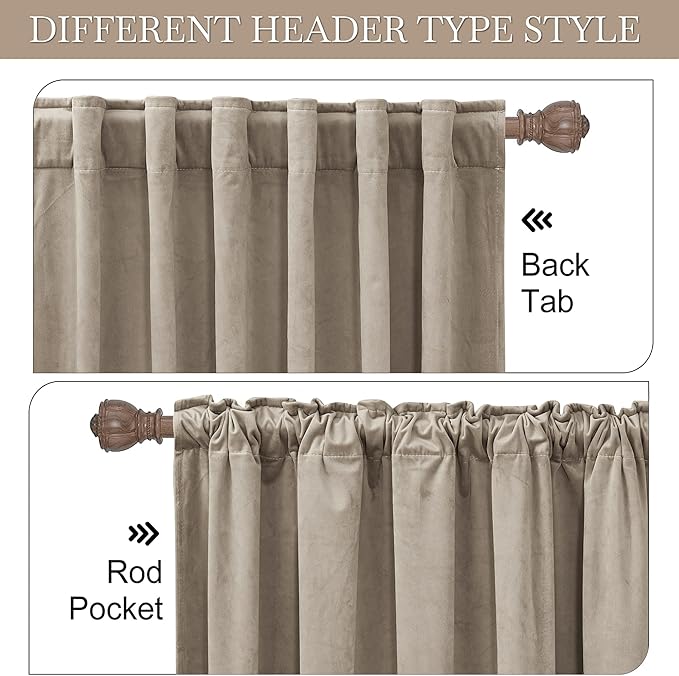 RYB Home Farmhouse Curtains Elegant Velvet, Darkening Privacy Shades as Window Treatment Thermal Curtains for Living Room Bedroom Dining Room, Camel Beige, W52 x L108 inches, Set of 2